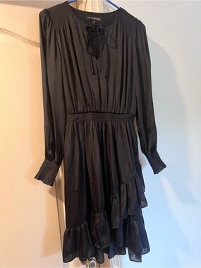 Banana Republic Black Long Sleeve Tiered Ruffle Midi Dress